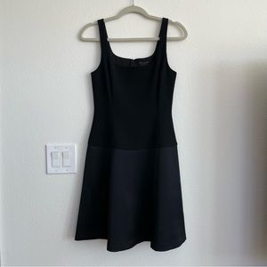 Theory Black Satin Sleeveless Mini Dress Minimalistic Modern Dropped Waist Chic